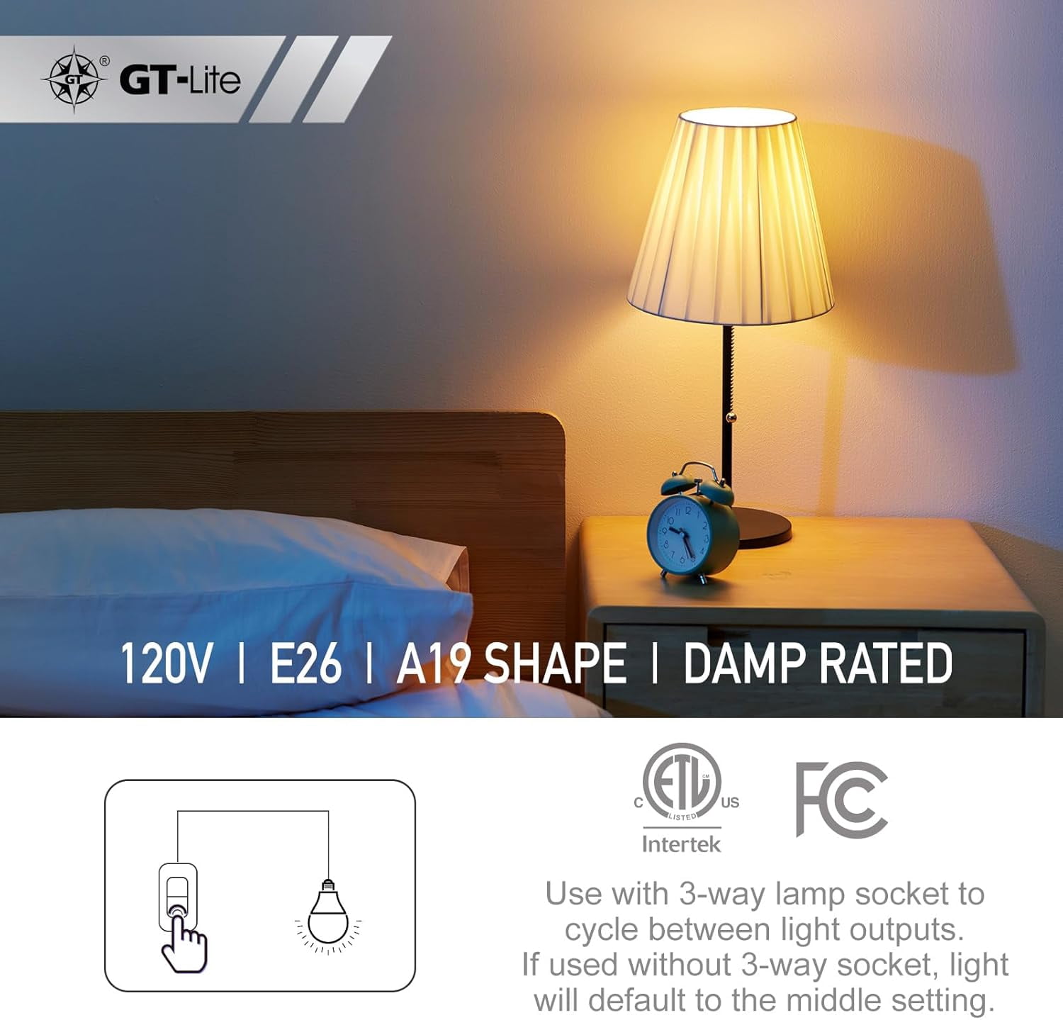GT-Lite 2300 Lumen LED A19 3-Way Bulb 50-100-150W Equivalent Daylight, 6PKS