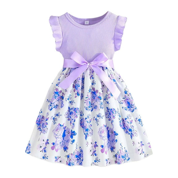 Staki Girls Casual Sundresses Toddler Girl Dress Summer Baby Girls Dresses 2026 Fly Sleeve Casual Princess Toddler Dresses 3-7Y(Purple,4-5 Years)
