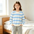 thumbnail image 4 of Resicozy Striped Crew Neck Sweatshirt for Kids Oversized Fleece Pullover Boys Girls Long Sleeve Warm Shirts Casual Lightweight Clothes 3-13 Years Sky Blue 130, 4 of 8