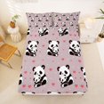 thumbnail image 4 of Manfei Kawaii Panda King Sheets, Cartoon Love Heart Bedding, Dusty Pink, 4pcs, 1 Flat Sheet, 1 Fitted Sheet and 2 Pillowcases, 4 of 6
