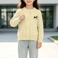 thumbnail image 5 of AUDeals Girls Cable Knit Cardigan Crewneck Button Sweater Long Sleeve Cotton Knitted Preppy Fall Ribbed Knitwear Outerwear Sweater Tops (Beige, 5-6 Years), 5 of 6