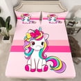 thumbnail image 2 of Homewish Cartoon Bowknot Unicorn Full Size Sheets 4-Piece for Preppy Child,Geometric Stripes Breathable Bed Sheets,Dreamy Princess Animal Lightweight Sheet Sets,Ultra Soft Home Decor, 2 of 7