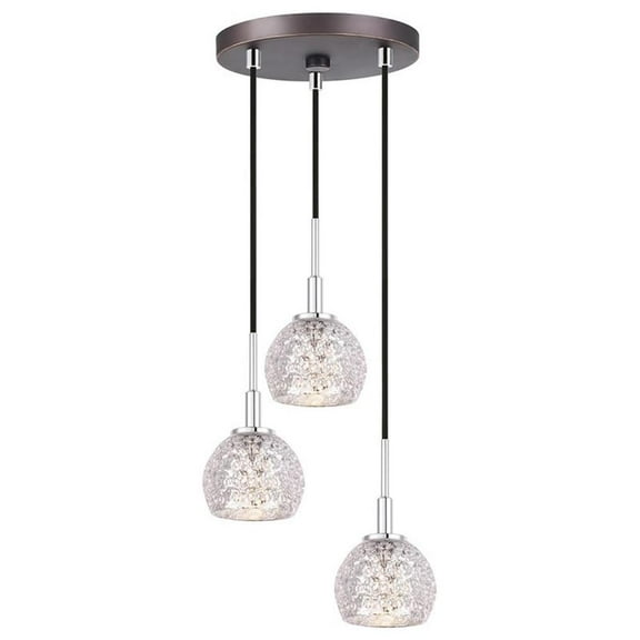 Woodbridge Lighting Elise 3-Light Glass Cluster Pendant in Chrome/Bronze/Mercury