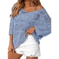 thumbnail image 2 of Aihuaihua Women's Crochet Cover Up Tops Summer 3/4 Sleeve Hollow Out Off Shoulder Sweater Shirts Beach Swimsuit Coverup Dark Blue XXXL, 2 of 5