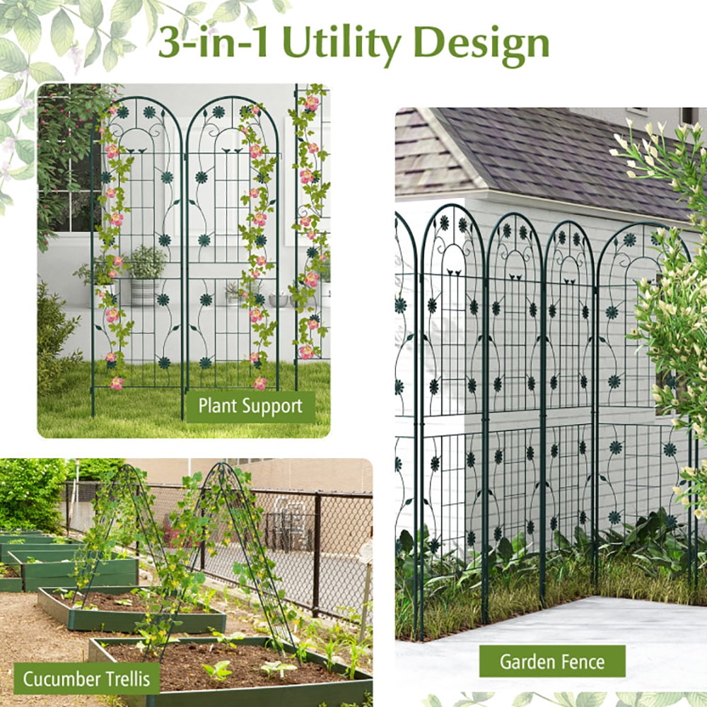 Spaco 2 Pack 71 x 20 Inch Metal Garden Trellis Rustproof Plant Support for Climbing Plants-Green, Garden Stakes Tomato Trellis for Pots