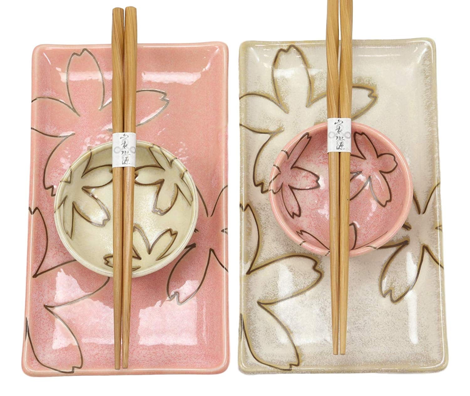 Japanese Sakura Cherry Blossom Porcelain Sushi Dinnerware 6PC Set Pink