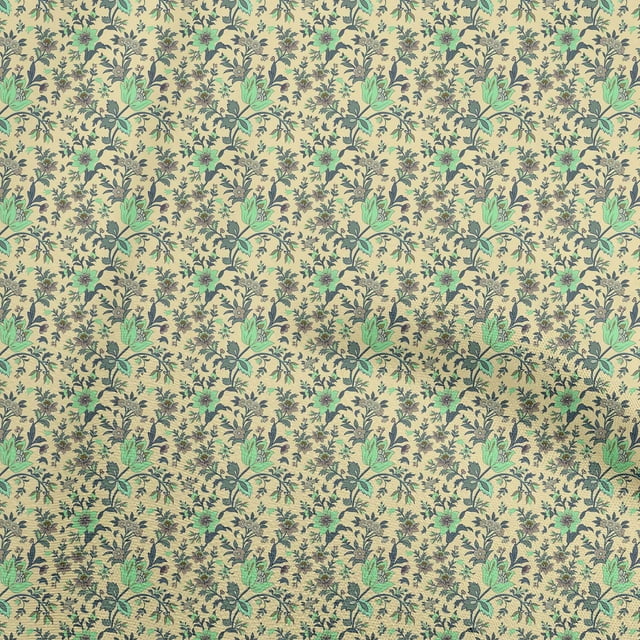 oneOone Georgette Viscose Light Yellow Fabric Jacobean Floral Craft Projects Decor Fabric Printed By The Yard 42 Inch Wide