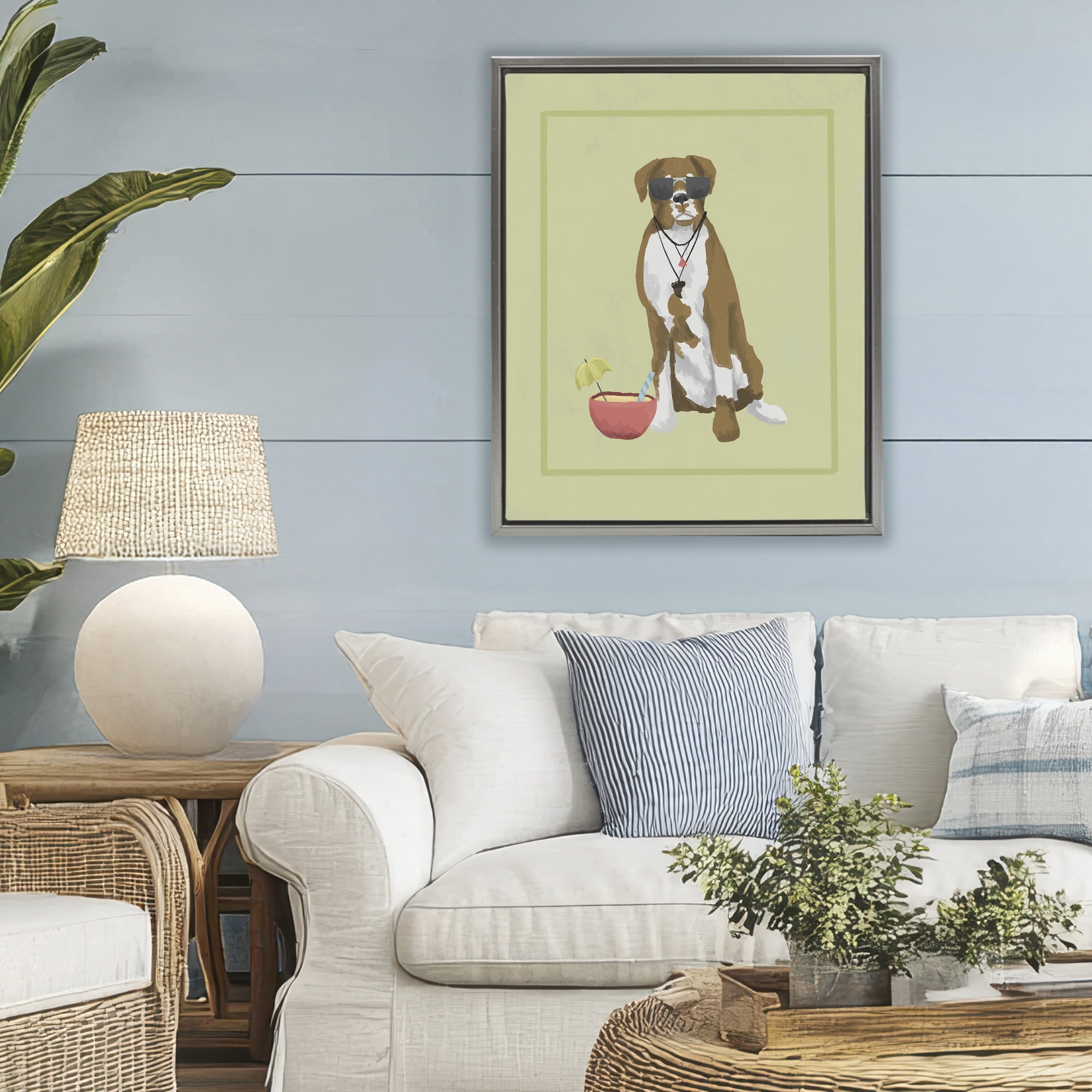 Stupell Industries Boxer Beach Day Gray Framed Floater Canvas Wall Art, design by Sadie Harper