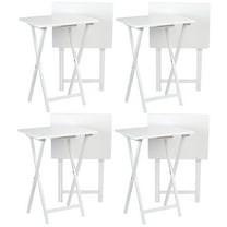 PJ Wood Folding TV Snack Tray Table Desk Stand, White (8-Piece Set)