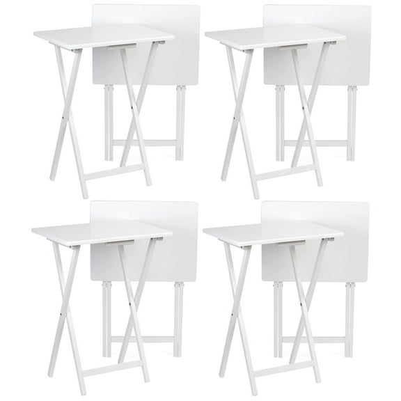 PJ Wood Folding TV Snack Tray Table Desk Stand, White (8-Piece Set)