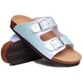 thumbnail image 3 of Sandalias planas para mujer, pantuflas con plantilla de corcho, sandalias de verano de moda con hebilla ajustable, sandalias antideslizantes de corcho para el hogar, 3 of 6