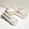 thumbnail image 5 of iDesign, Home White Plastic 5-Piece Organizer Set with Wood Lids, 5 of 7