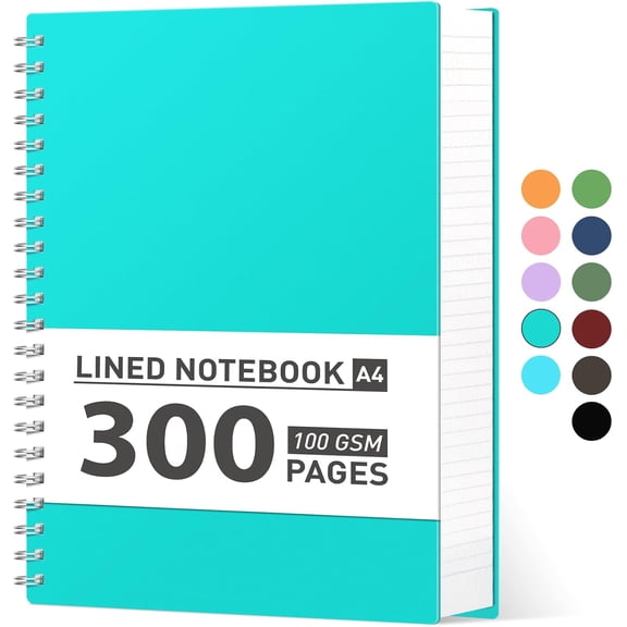 Spiral Notebook 8.5" x 11" - Large Spiral Journal A4 Notebook College Ruled, 300 Pages Writing Journal for Work, 100GSM Thick Paper, Plastic Hardcover, for Women Men Office School, Lake Blue