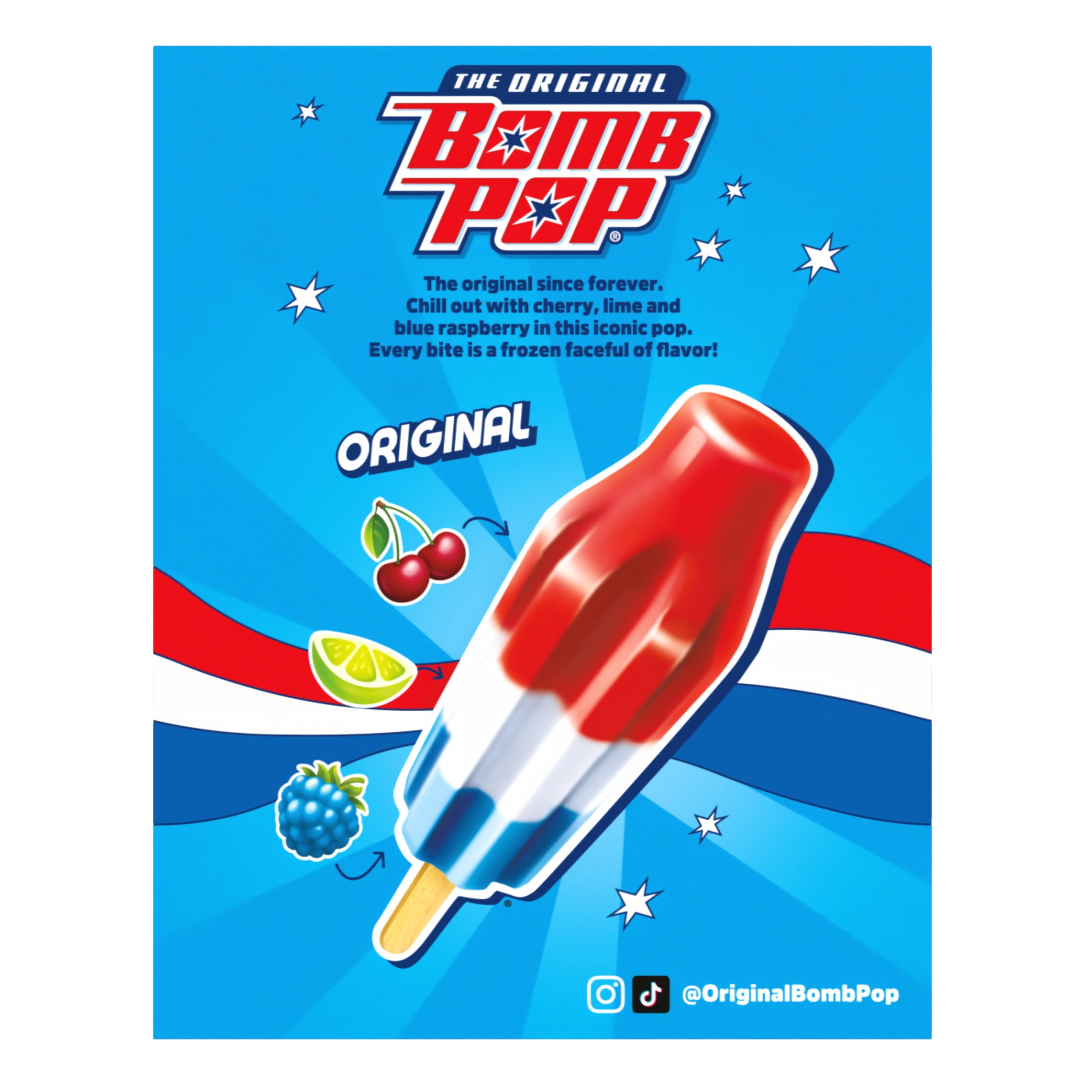 Bomb Pop Original Freeze Ice Pops, Frozen Freezer Dessert, 24 Pack