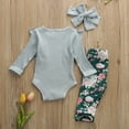 thumbnail image 3 of Bagilaanoe 3pcs Newborn Baby Girl Long Pants Set Long Sleeve Ribbed Ruffle Romper Tops + Floral Trousers + Headband 6M 12M 18M 24M Infant Casual Outfits, 3 of 7
