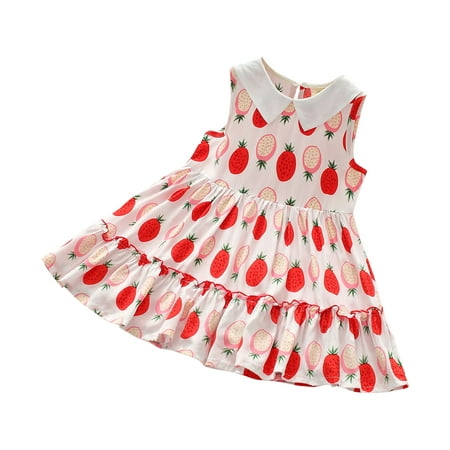 

ZCFZJW Toddler Baby Girl Sun Dress Wildflower Floral Seaside Flying Sleeve Loose Flowy Beach Sundress Overall Outfits One-Piece Ruffle Dress #02-Red 5-6Years