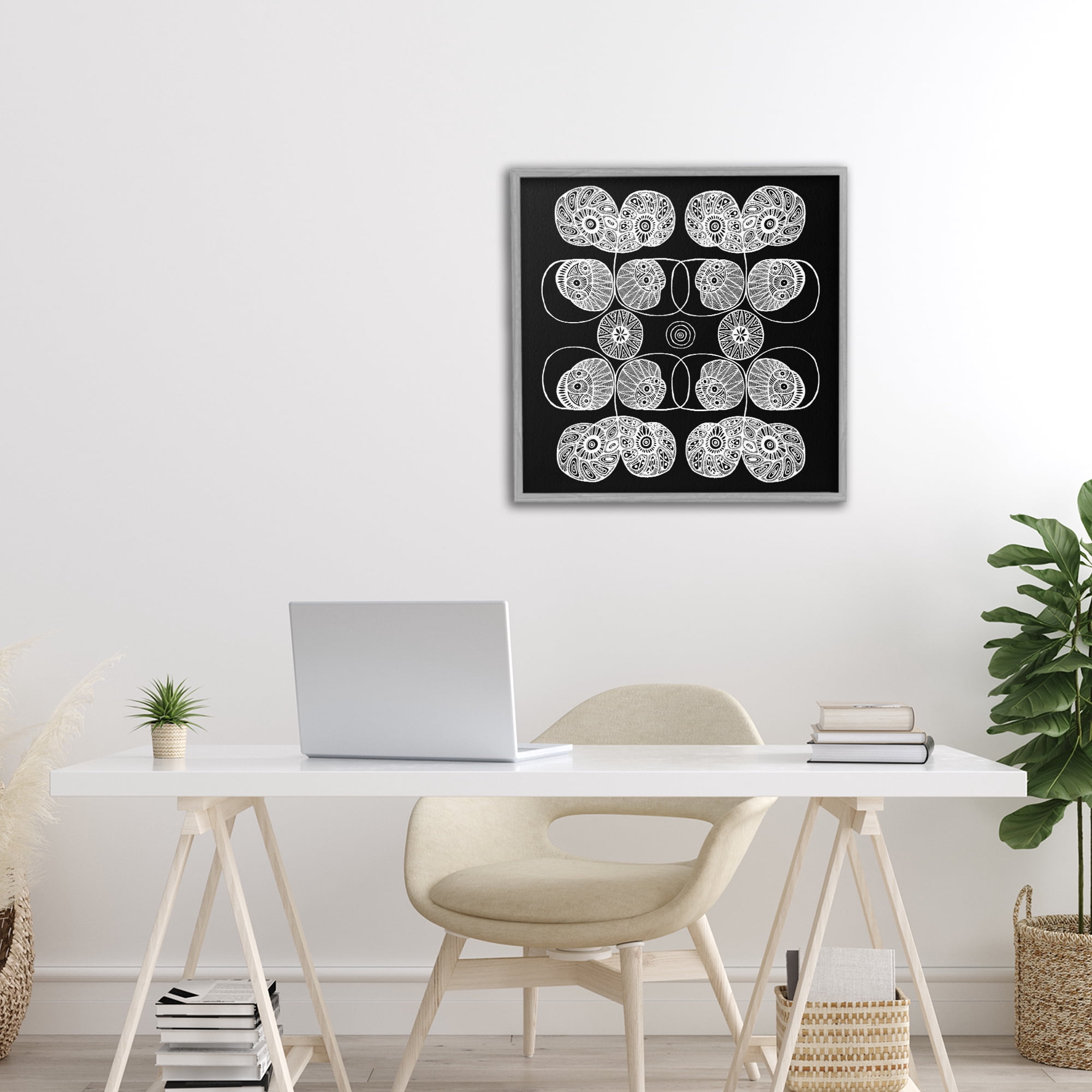 Stupell Industries Detailed Rounded Elementals Gray Framed Giclee Art, design by El Perkin
