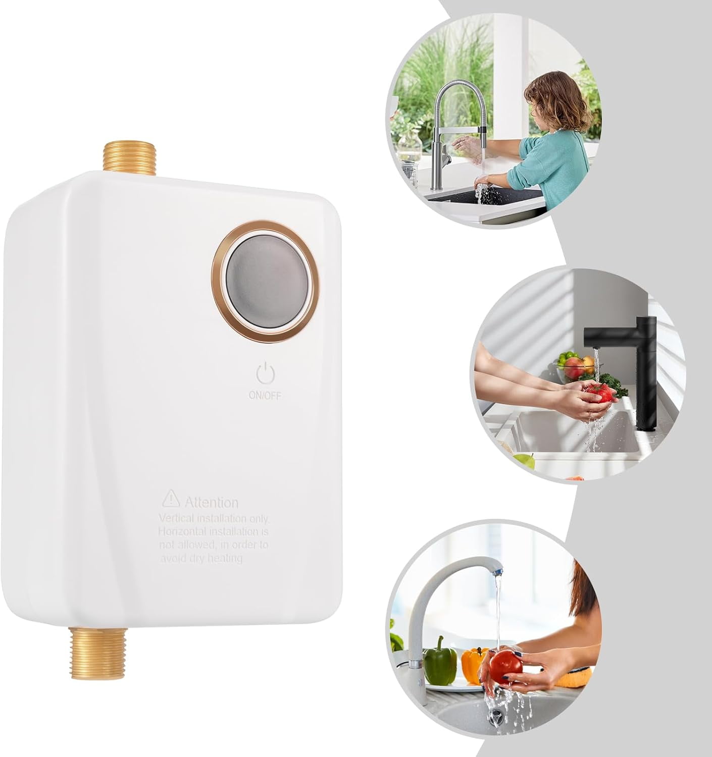 3000W 110V Tankless Water Heater Electric, Instant Water Heater Under Sink Electric Mini Tankless Water Heater with Digital Display, On Demand Hot Water Heater for Kitchen, Toilet (White)