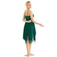 thumbnail image 5 of Fldy Womans Spaghetti Straps Lyrical Dance Dress Ballet Dance Leotard Asymmetric Maix Mini Skirt Green S, 5 of 7