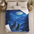 thumbnail image 5 of Two Wolves beneath Full Moon in Blue Forest, Dramatic Rustic Style for Wildlife Lovers, Mountain Pack Scene and Christmas Gift, Warm Flannel Blanket for Cabin and Lodge, Home Decor, 5 of 9