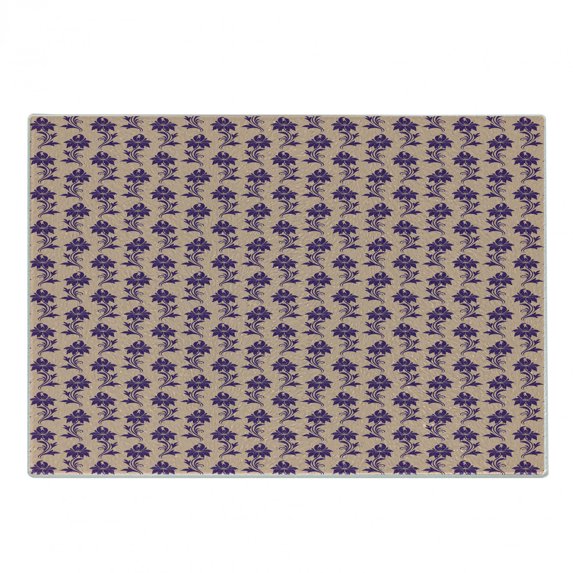 Purple Cutting Board, Victorian Influences on Purple Flower Arrangement Ancestral Blooming Nature Motifs, Decorative Tempered Glass Cutting and Serving Board, Small Size, Beige Plum, by Ambesonne