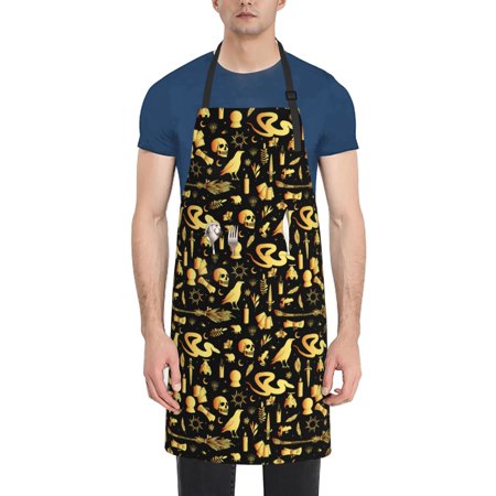 

Lukts Adjustable Apron with 2 Pockets Chef Cooking Kitchen Restaurant Aprons for Women Men-glod Skull snake bird