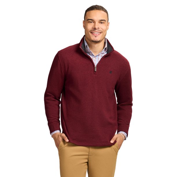 Suéter IZOD Thermosoft de fleece con cierre de un cuarto, color borgoña, talla XL
