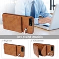 thumbnail image 5 of for iPhone 7 Plus/8 Plus PU Leather Back + TPU Frame Rugged Case, Classic 360 Rotating Ring Kickstand Card Slots Shoulder Strap Drop Protective Slim Fit Shockproof Phone Case Cover, Brown, 5 of 12