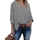 thumbnail image 3 of Qarigey Camisa de mujer con cuello en V Blusa suelta Manga larga Color sólido Top casual Prendas para la parte del cuerpo Gris M, 3 of 6