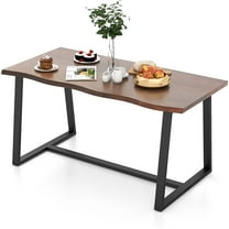 Costway 63" Large Dining Table for 4-6 People with Wavy Edge Heavy-duty Metal Frame Coffee