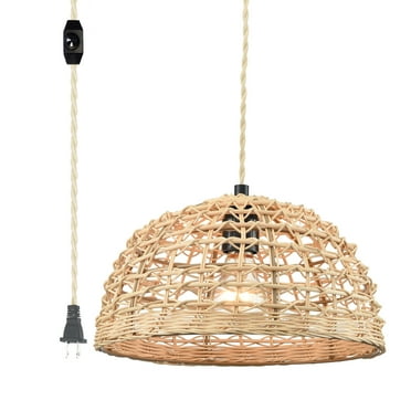 Claxy 11" Beige Rattan Dimmable Hanging Swag Light with Plug in Cord