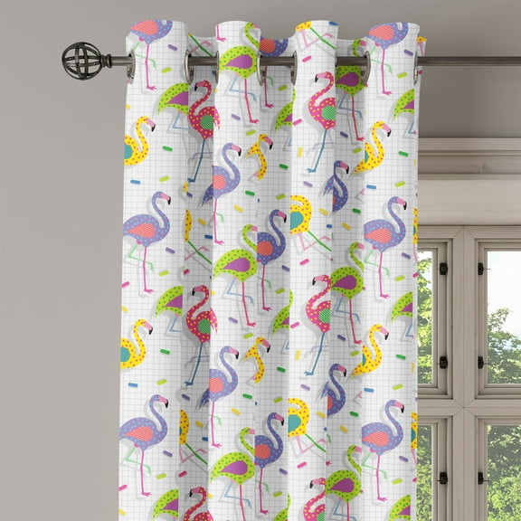 Ambesonne Flamingo Grommet Curtain Single Panel, Retro Colorful Pattern, 50"x60", Multicolor