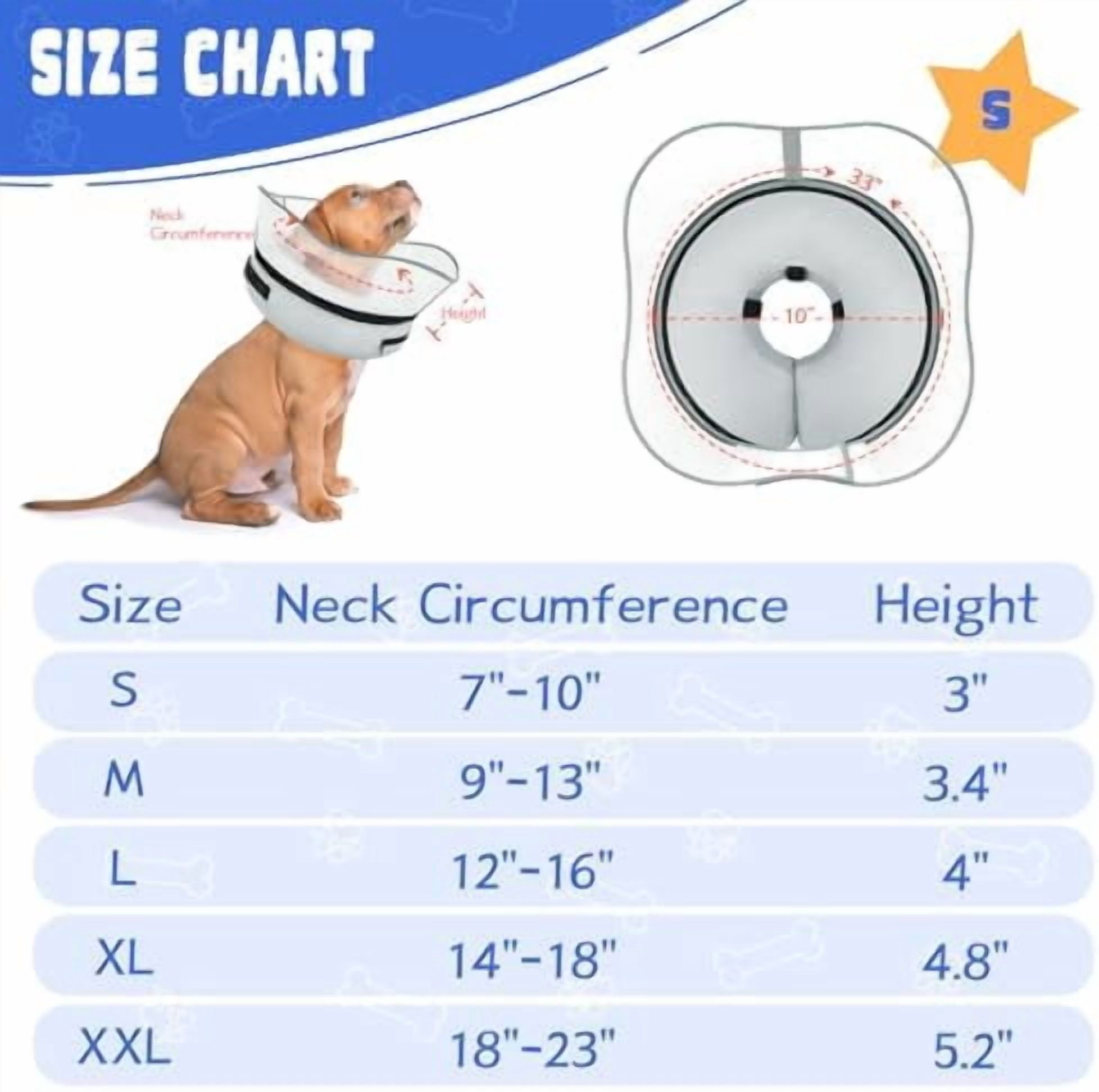 Elevated Inflatable Dog Cone Collar Alternative After Surgery, Dog Donut Collar, Soft Pet Cone to Stop Licking for Small Medium Large Dogs Solid Grey,S(Neck 7"-9.5")