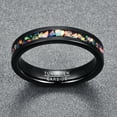 thumbnail image 4 of 4mm Unisex Black Tungsten Rings Inlaid with Crushed Created-Opal Wedding Engagement Band, 4 of 6