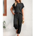 thumbnail image 4 of Conjuntos de trajes de dos piezas para mujer Suéter de manga corta Jersey de punto Top Pantalones cónicos Conjuntos de salón Negro XL, 4 of 8