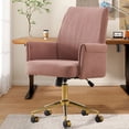 thumbnail image 3 of S-HOME Ergonomic Mid-Back Liftable Office Chair in Striped Fabric with Golden Base and Memory Foam Cushion , Light Pink, 3 of 7
