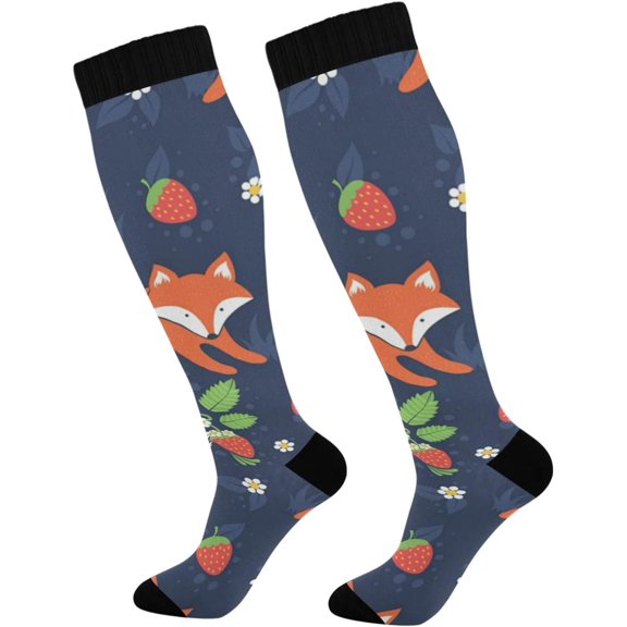 GZHJMY Strawberry Compression Socks, Women Men Long Stocking (20-30mmHg), Travel Knee High Stockings for Athletic Sports,Running,Cycling,Nursing