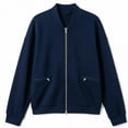 thumbnail image 4 of XPMWRP Women's Stand Collar Zip Up Bomber Jacket, Loose Fit Casual Fleece Outerwear with Zipper Side Pockets Navy XL, 4 of 6