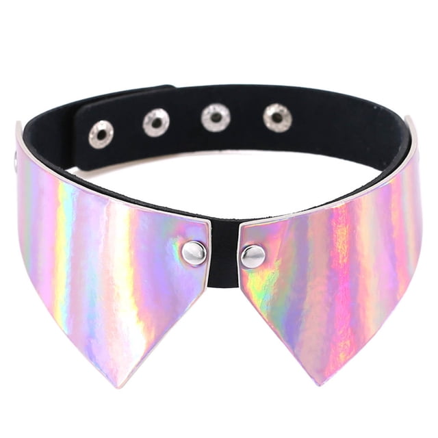 Ras du Cou pour Femmes Design Créatif Holographique Col Ras du Cou en Faux Cuir Punk