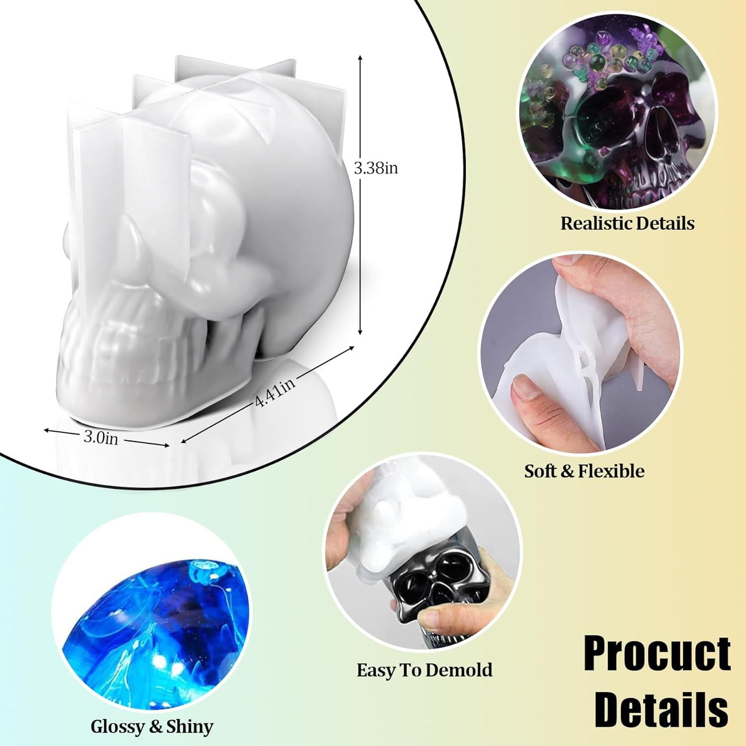 Silicone Skull Mold for Epoxy Resin Casting - 3D Large Skeleton Shape for Candle Making, Home Decor, Outdoor Art Crafts