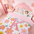 thumbnail image 3 of meiyoeat Pink Floral Monogrammed K Twin Bedding For Girls,Cute Cartoon Flower Duvet Cover Set For Kids,pink Reversible,2pcs(No Comforter), 3 of 6