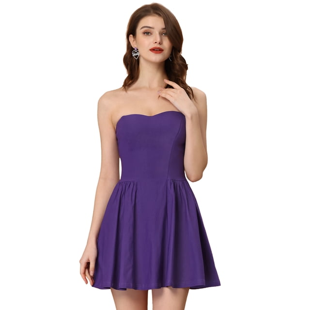 Disfraz de navidad Fiesde las mujeres sin tirantes con cremalleexpuessólido mini vestido de tubo acampanado PúrpuM