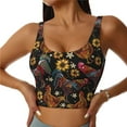 thumbnail image 2 of Haiem Sunflower Rooster Pattern Womens Sports Bra - U Neck Padded Low Impact Yoga Bra Workout Crop Top Gym Moisture-Wicking Workout Vest -Small, 2 of 9