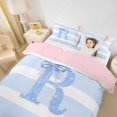 thumbnail image 2 of Erosebridal Kawaii Bow Letter Monogrammed R Queen Duvet Cover Set For Kids,Girls Geometric Stripes Glitter Print Bedding,Pink Reversible,3 Pieces,No Comforter, 2 of 5
