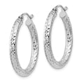 thumbnail image 2 of 925 Sterling Silver Rhodium Plated Women's 3mm Textured Tube Hoop Earrings | 25mm, 2 of 4