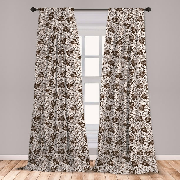 Earth Tones Curtains 2 Panels Set, Brown Silhouette Petals and Leafage ...