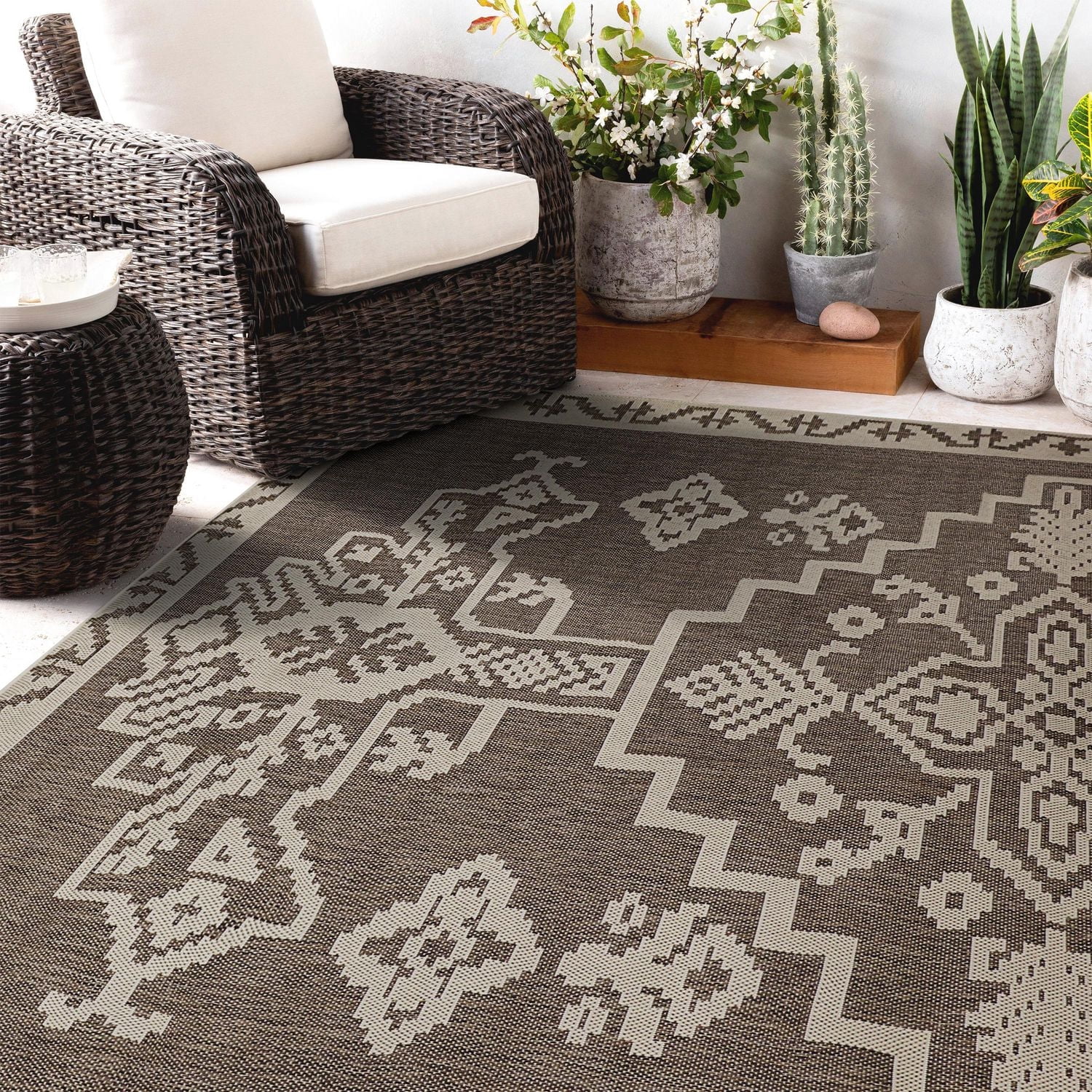 7 ft. 7-inch x 10 ft. 10-inch Metson Sepia Indoor Outdoor Area Rug