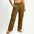 thumbnail image 3 of cocolona Womens Solid Color Casual Cargo Pants Elastic Waist Straight Wide Leg Outdoor Work Denim Pants with Pockets, 3 of 4