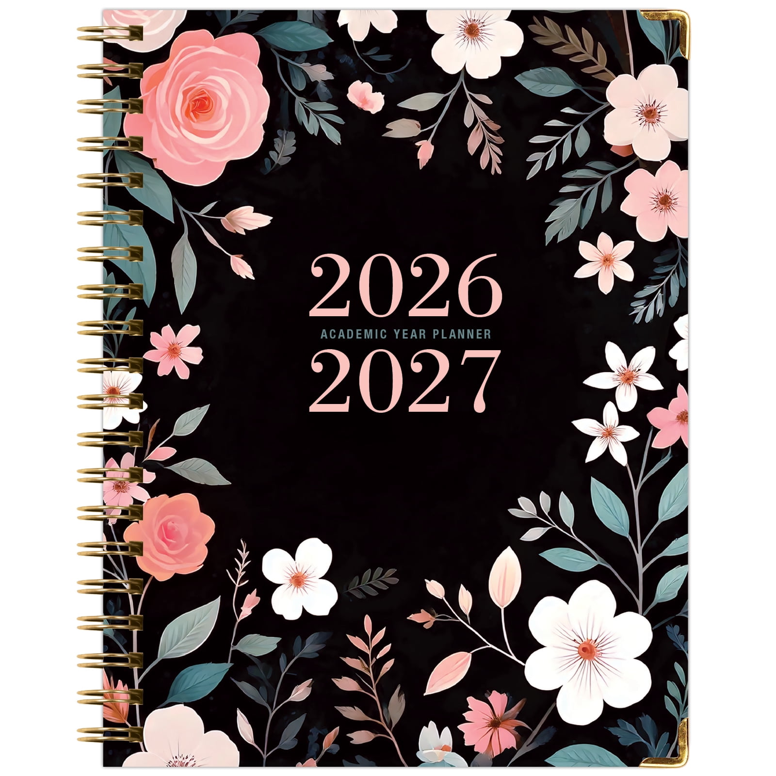 2026-2027 Excello Brands 8.5" x 11" Academic Year Hardcover Fashion Planner, Weekly/Monthly, 14 Month, Black Floral Pink