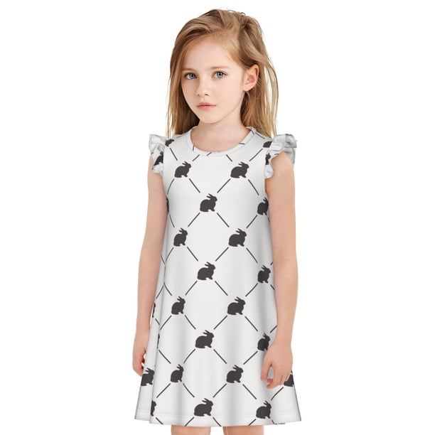 Balery Black Rabbit Camisón de princesa para niñas, pijama de algodón con mangas abullonadas, suave y bonito.-Small